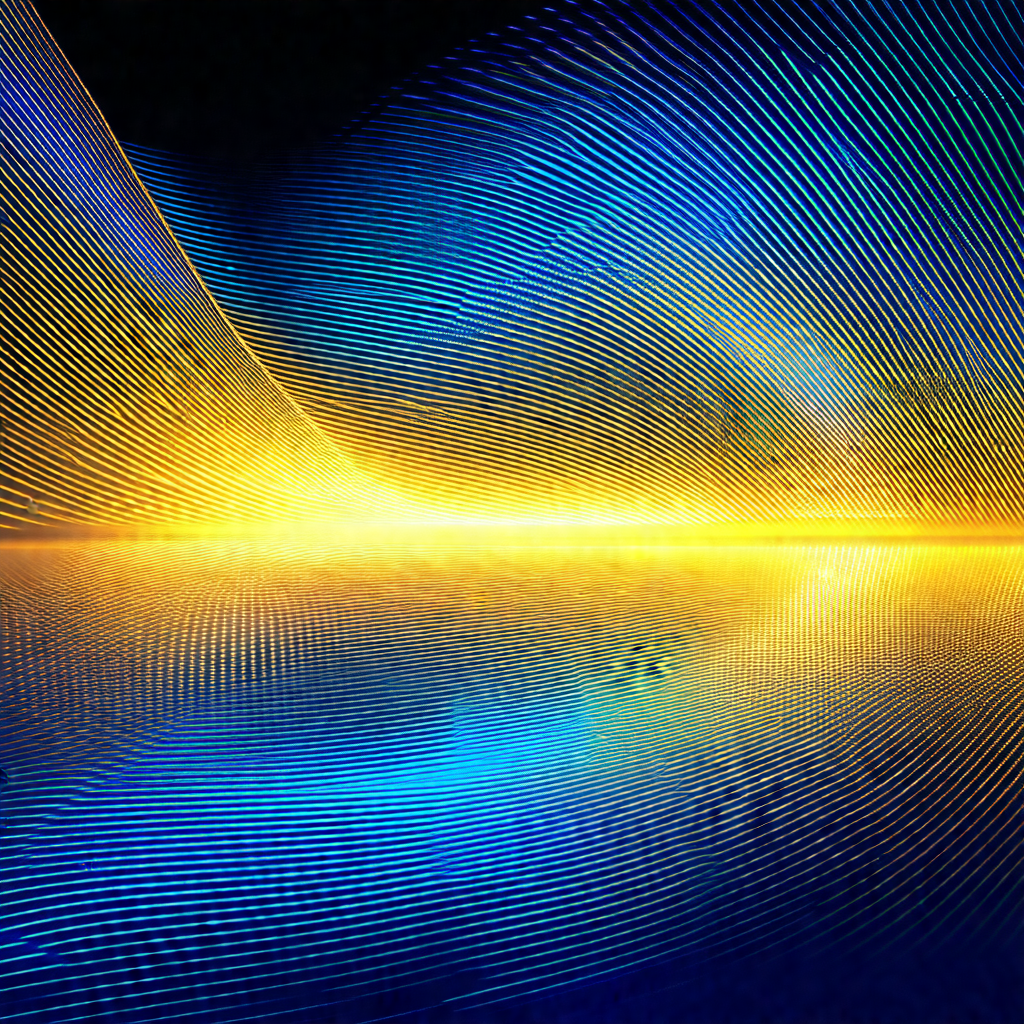 Blue and yellow water-like background with a reflection o...