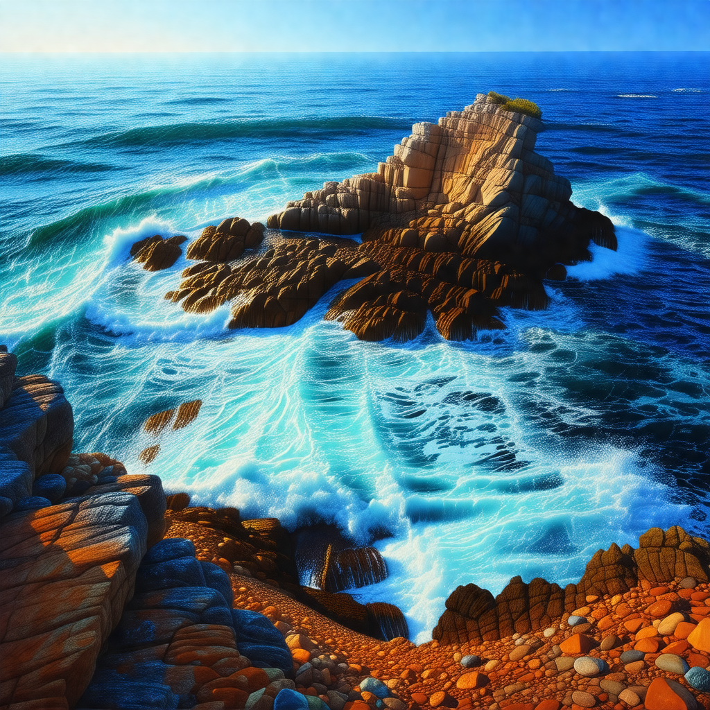 Large rock formation in the middle of a body of water, po...