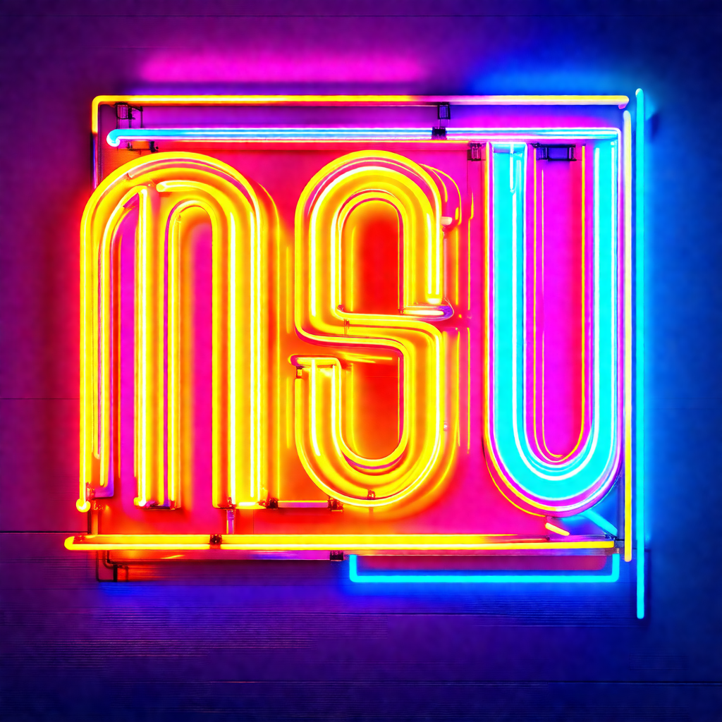 Large, colorful neon sign that reads "nsu