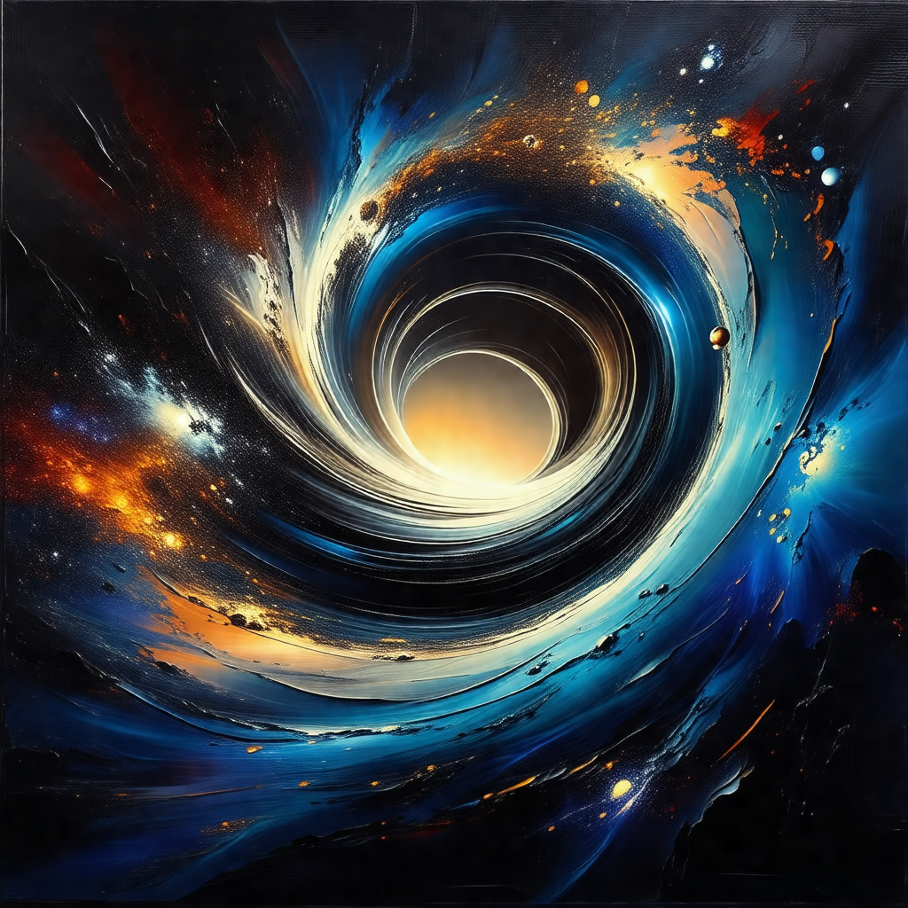 Painting of a black hole, with a blue and orange color sc...