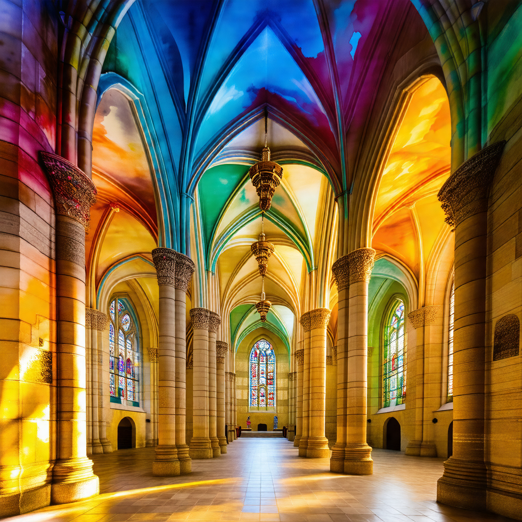 Large, colorful cathedral with a vaulted ceiling