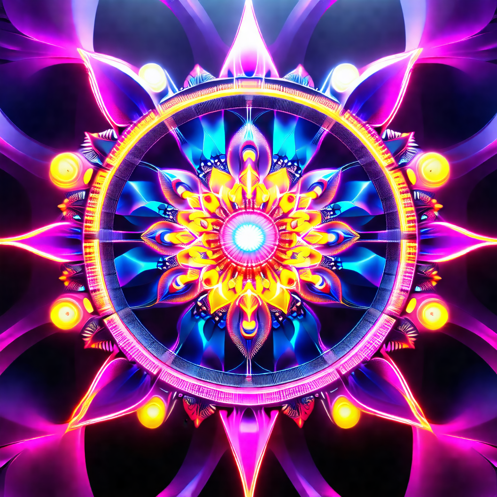 Vibrant and colorful flower-like design, likely a piece o...