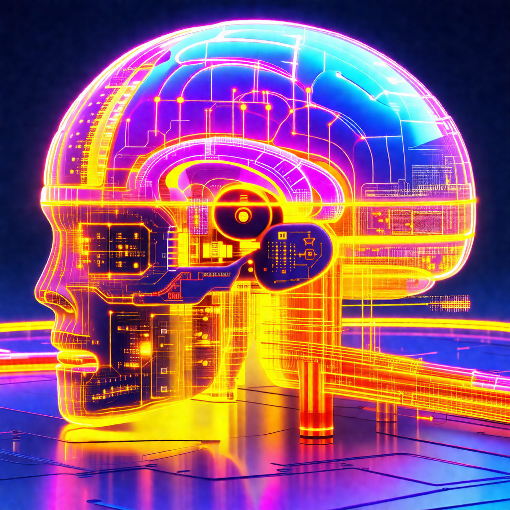 Close-up of a human head, with a brightly lit brain visib...