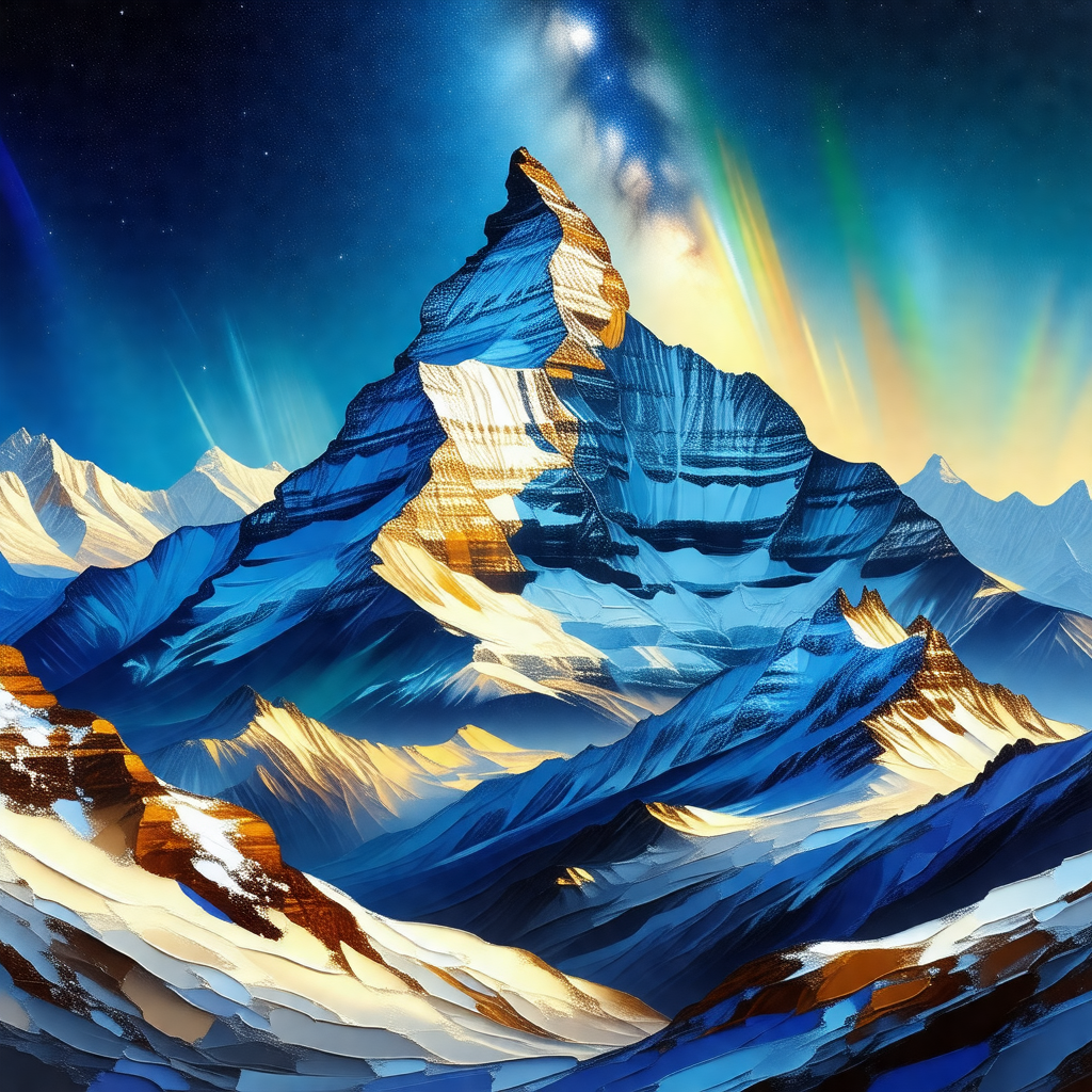 Majestic mountain with a blue and yellow hue