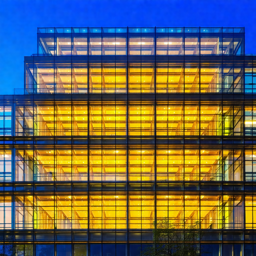 Large, modern building with many windows