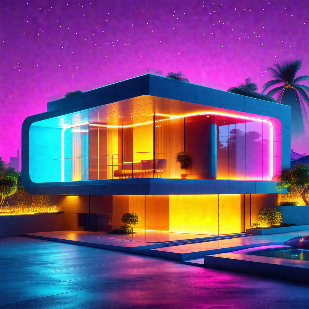 Large, modern-looking house with a purple and blue color ...