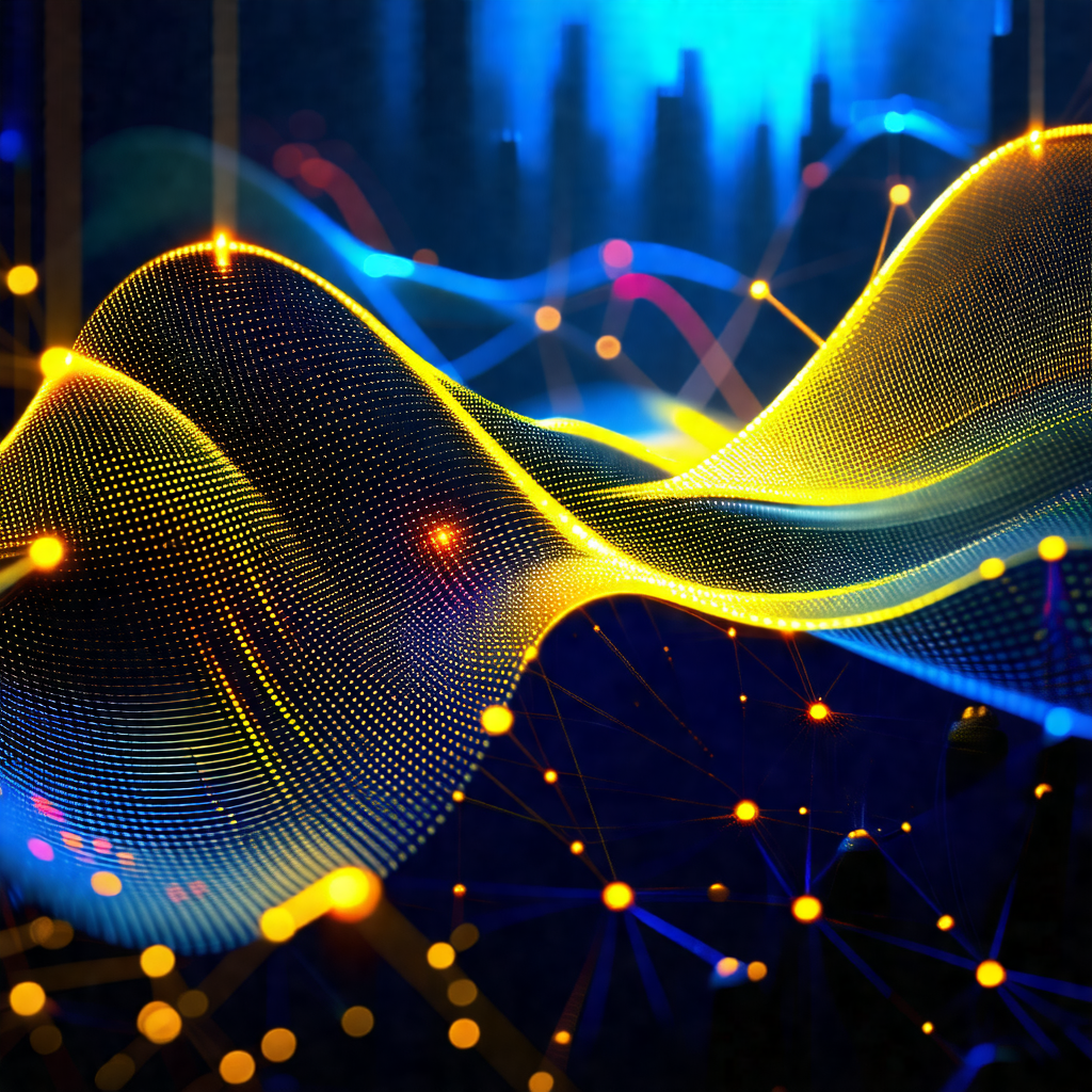 Futuristic cityscape with a large, brightly lit building ...