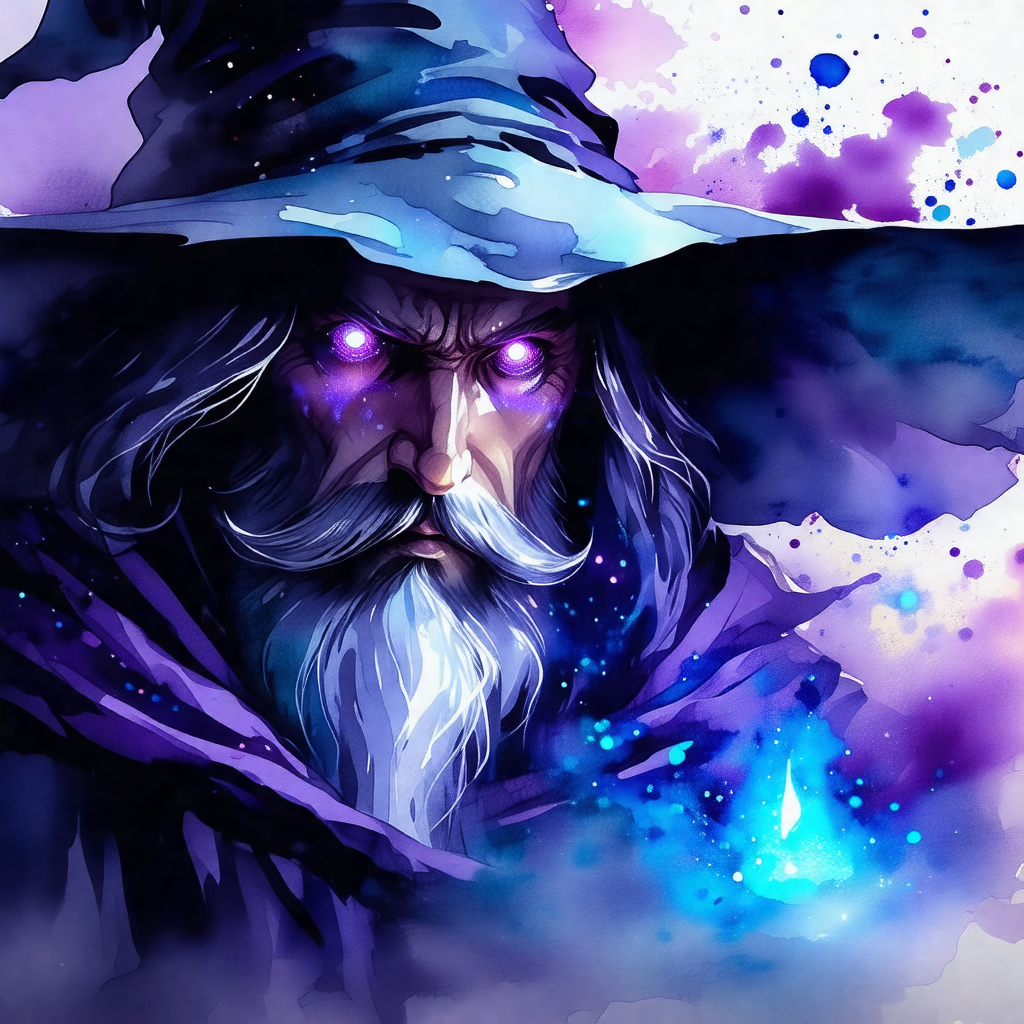 Wizard with a long beard and a blue hat, standing in fron...