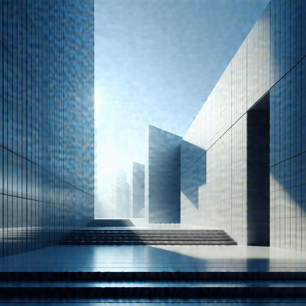 Long, narrow hallway with a blue color scheme