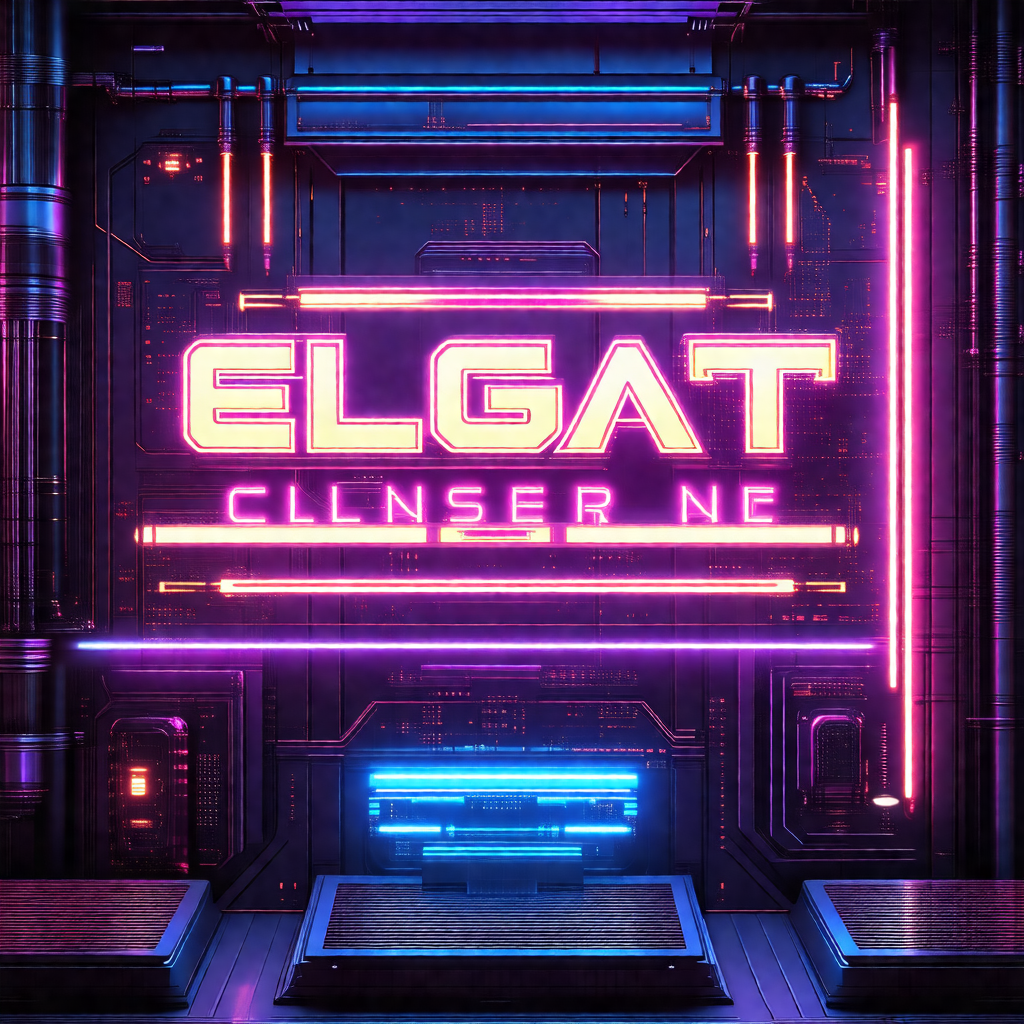 Futuristic scene with a large neon sign that reads "elecl...