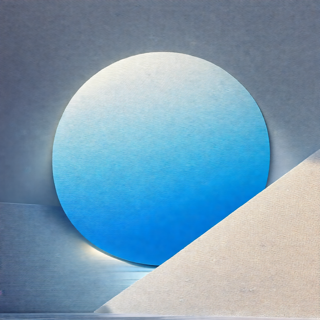 Large blue circle, possibly a light or a sculpture, place...