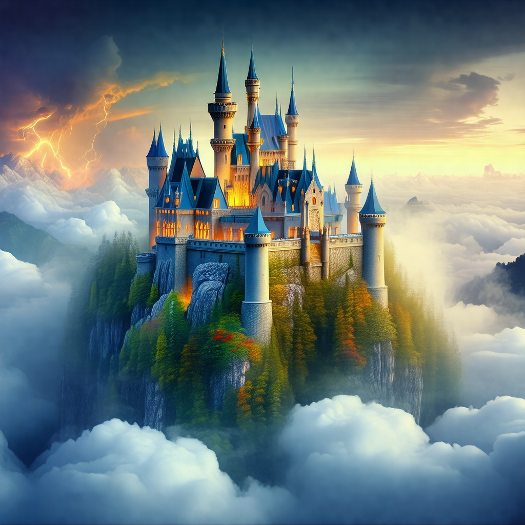 Majestic castle, which appears to be floating in the air