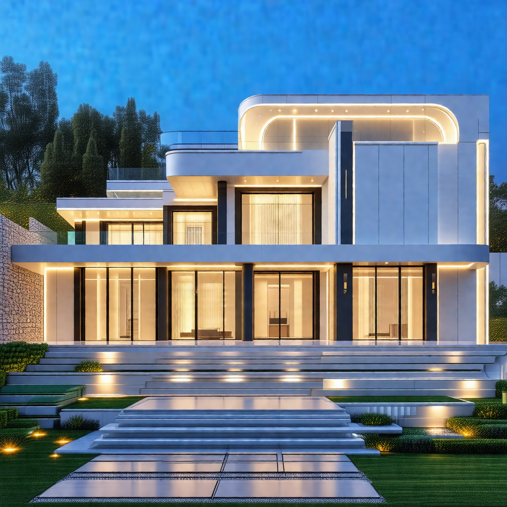 Large, modern-looking house with a white exterior