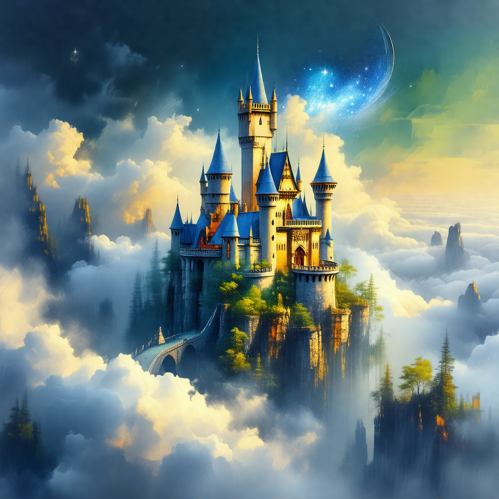Majestic castle with a tall tower, situated on top of a hill