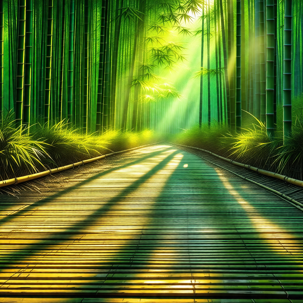 Wooden path surrounded by a lush green forest