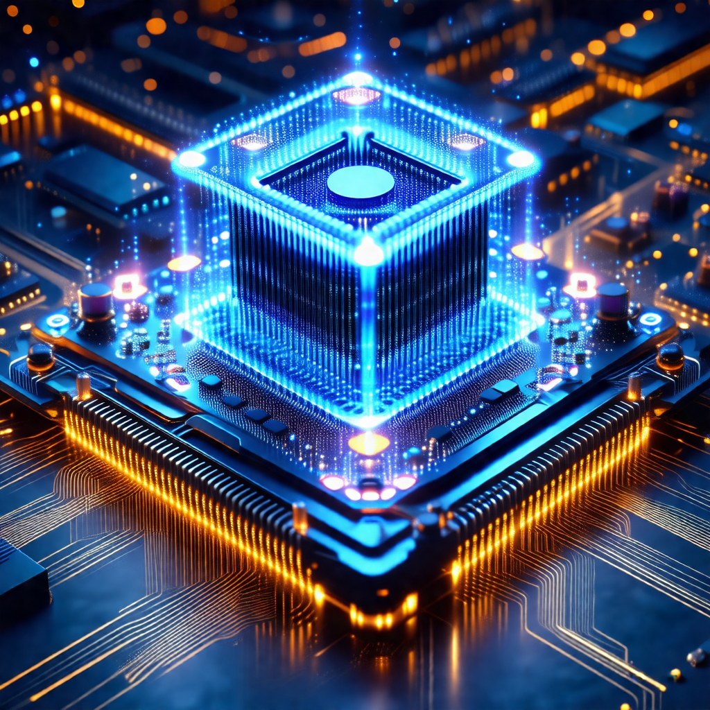 Close-up of a computer circuit board with a blue glow