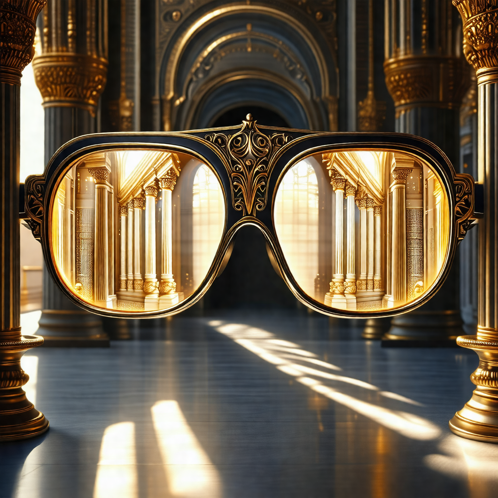 Pair of gold-framed glasses, which are placed on a table