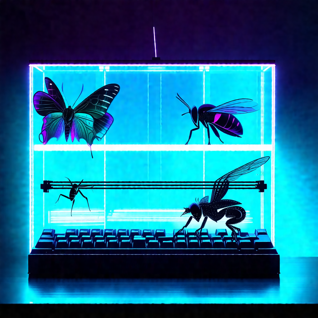 Unique display of insects and a keyboard