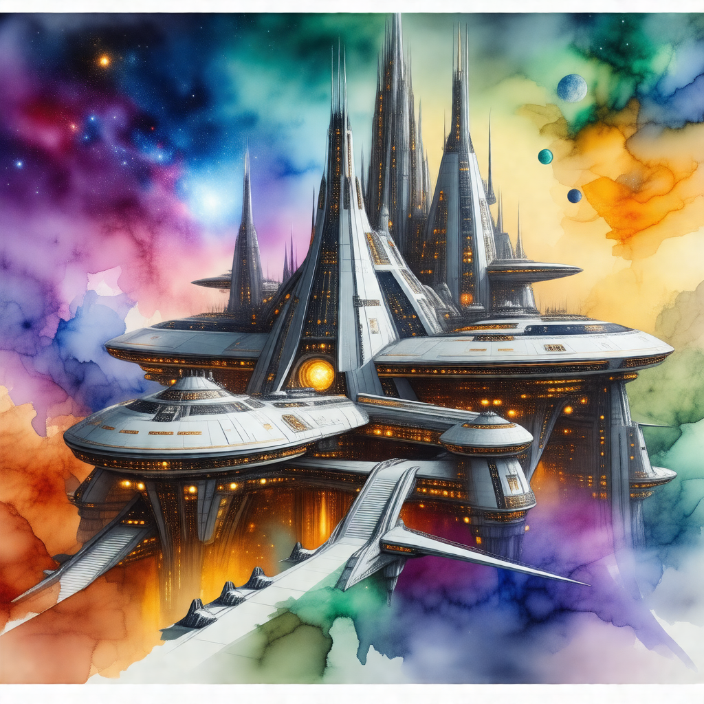 Colorful, detailed illustration of a futuristic city with...