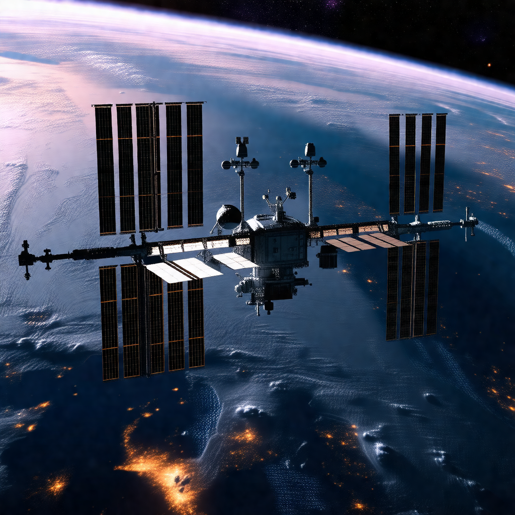 Space shuttle with a large dome on top, floating in the air