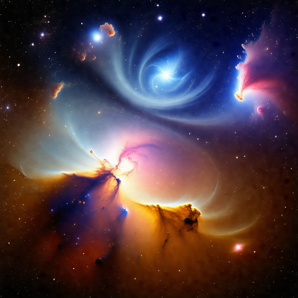 Beautiful space scene featuring a nebula with a blue and ...