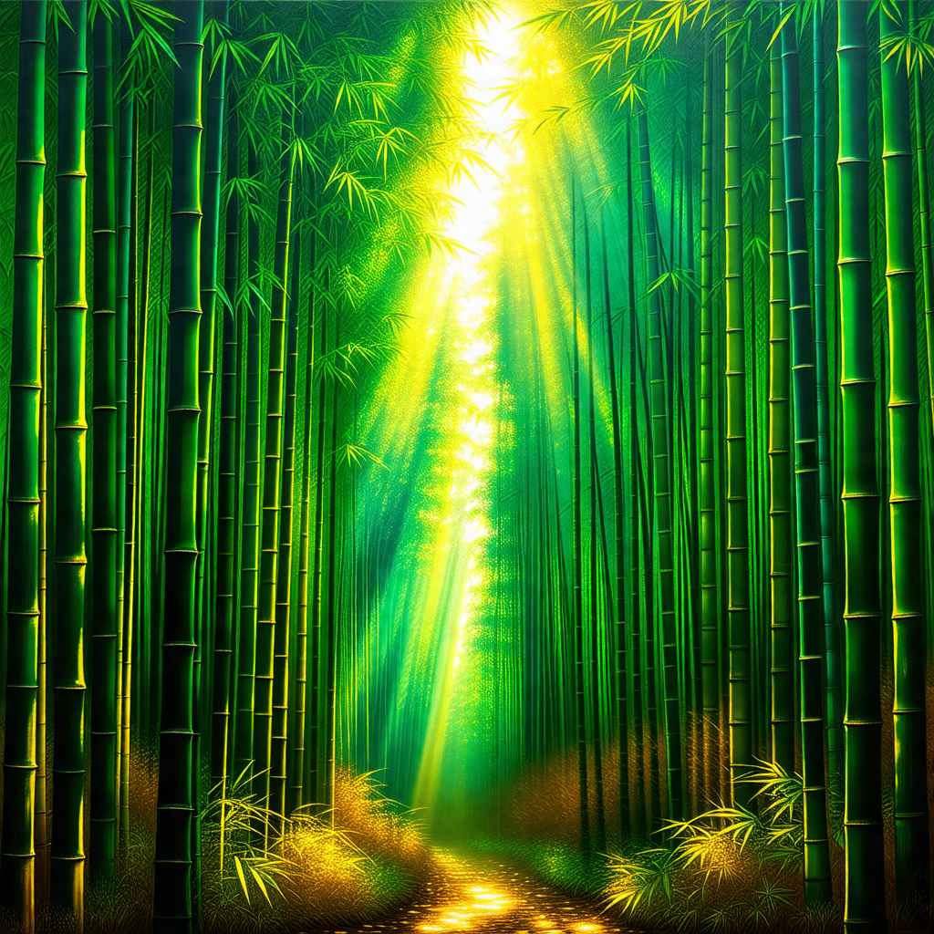 Lush green forest with a pathway leading through it