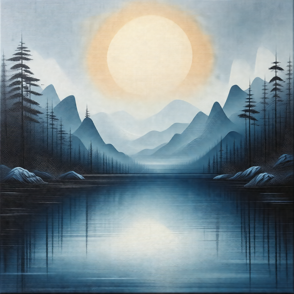 Serene scene of a lake surrounded by mountains