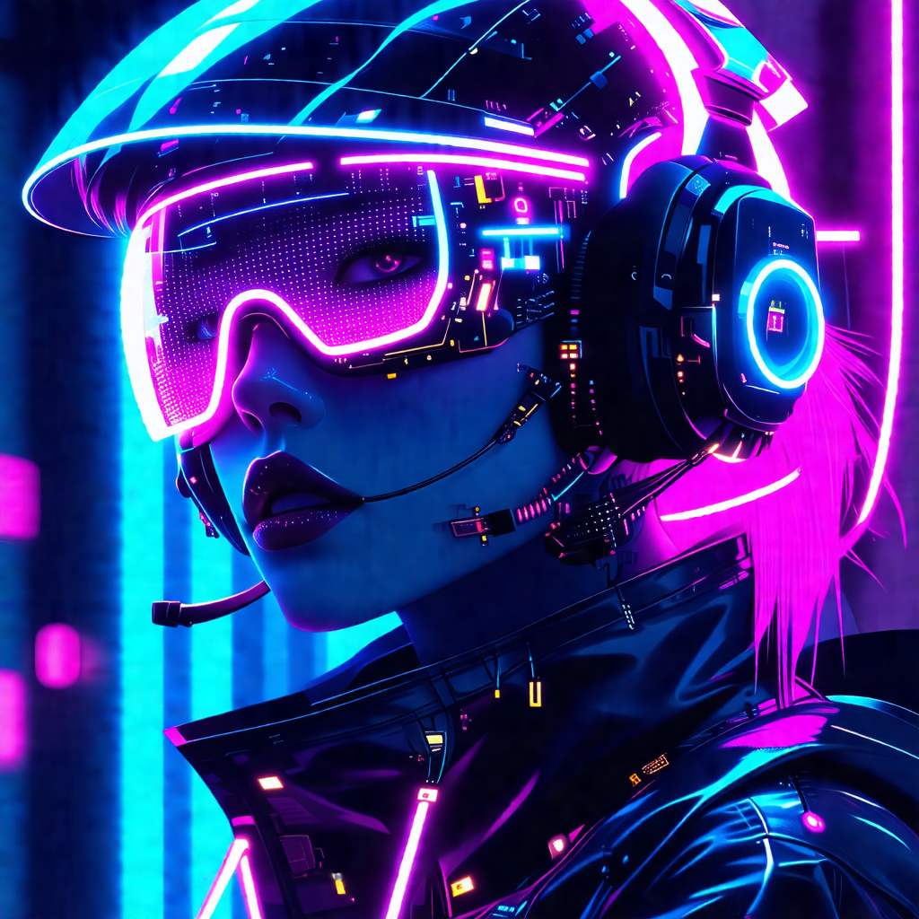 Woman wearing a futuristic outfit, including a helmet and...