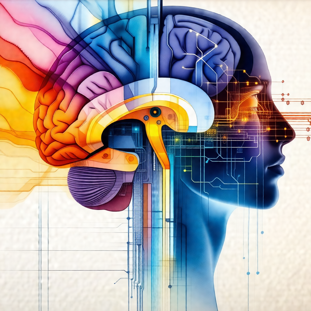 Colorful illustration of a human head, featuring a brain ...