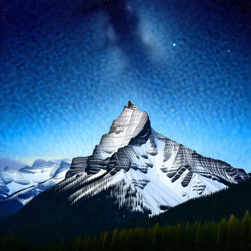 Majestic mountain with a snow-covered peak, towering over...
