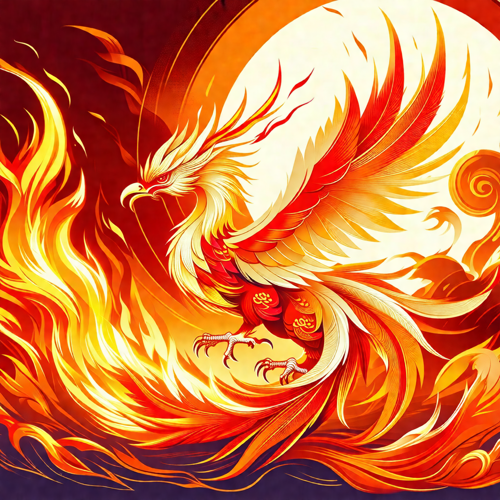 Majestic dragon with a fiery mane, standing in front of a...