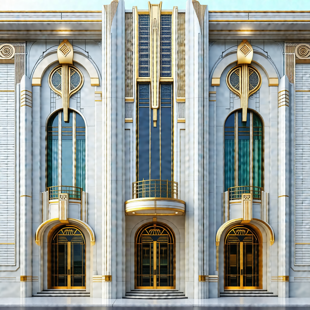 Large, ornate building with a prominent gold and white fa...