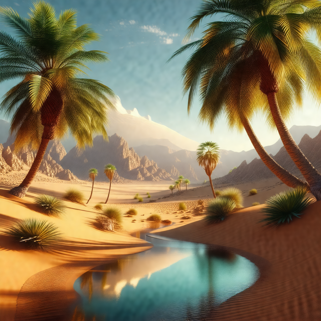 Beautiful desert scene with a small watering hole surroun...