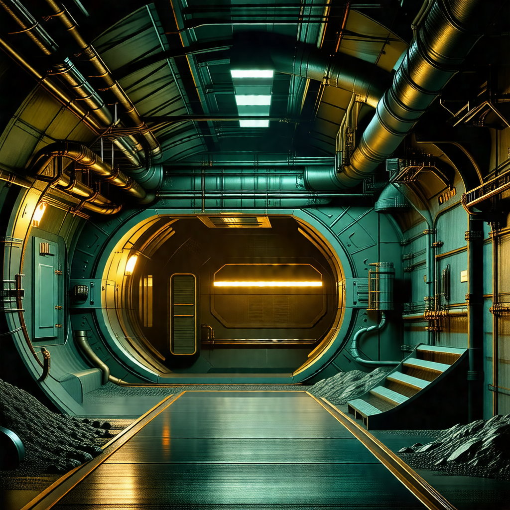 Futuristic space station with a large, open doorway