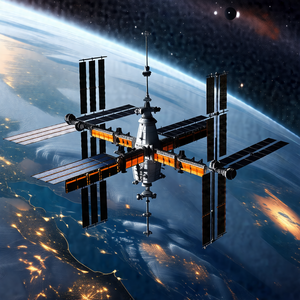 Space shuttle with a large dome on top, floating in the air
