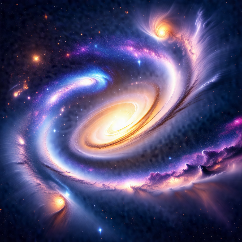 Colorful and detailed illustration of a spiral galaxy