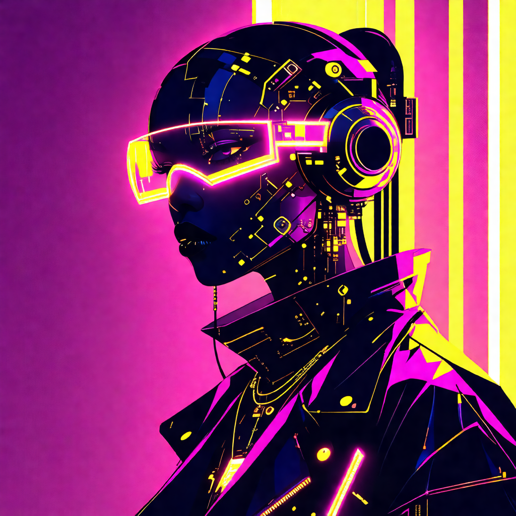 Woman wearing a futuristic outfit, including a jacket and...