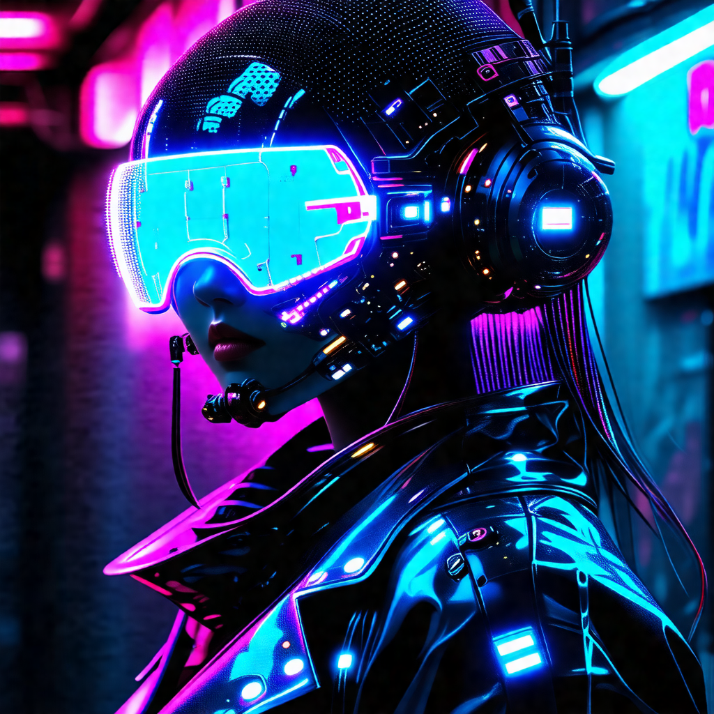 Woman wearing a futuristic outfit, including a black jack...