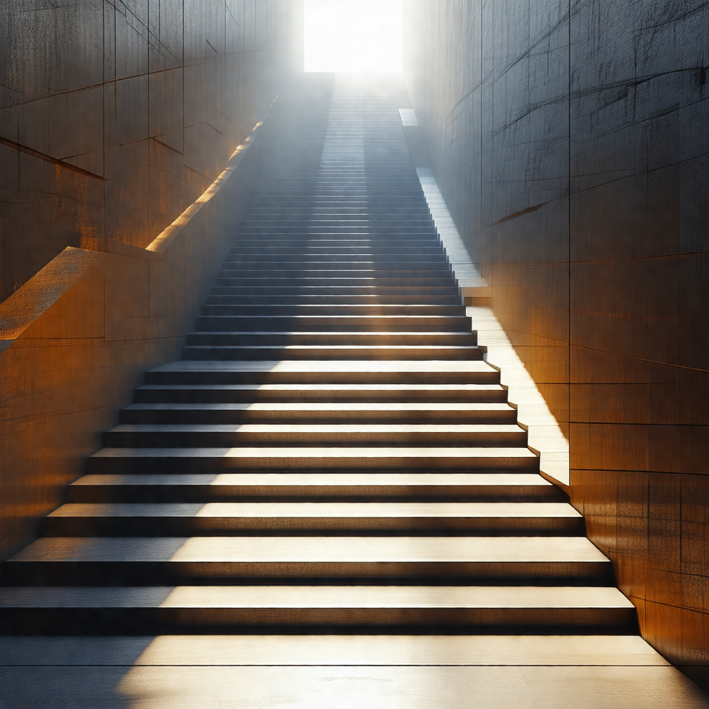 Large staircase with a bright light shining on it