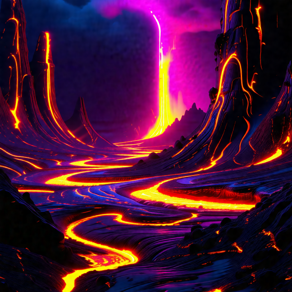 Colorful, computer-generated (cgi) depiction of a volcano...