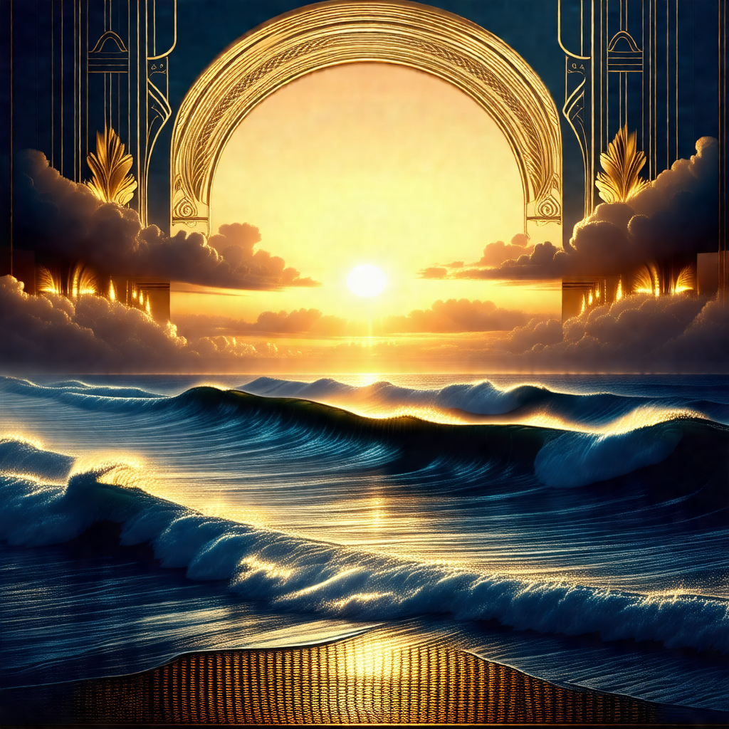 Painting of a sunset over the ocean