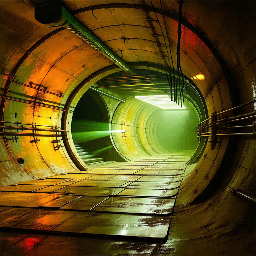 Tunnel with a green light illuminating the inside