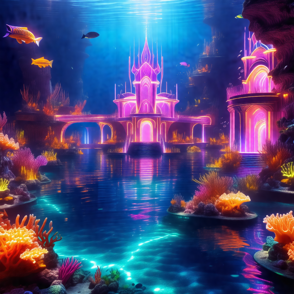 Colorful, computer-generated (cgi) underwater scene featu...