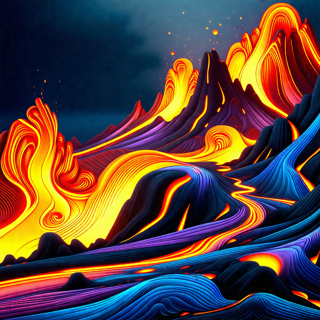 Vibrant and colorful painting of a mountain range