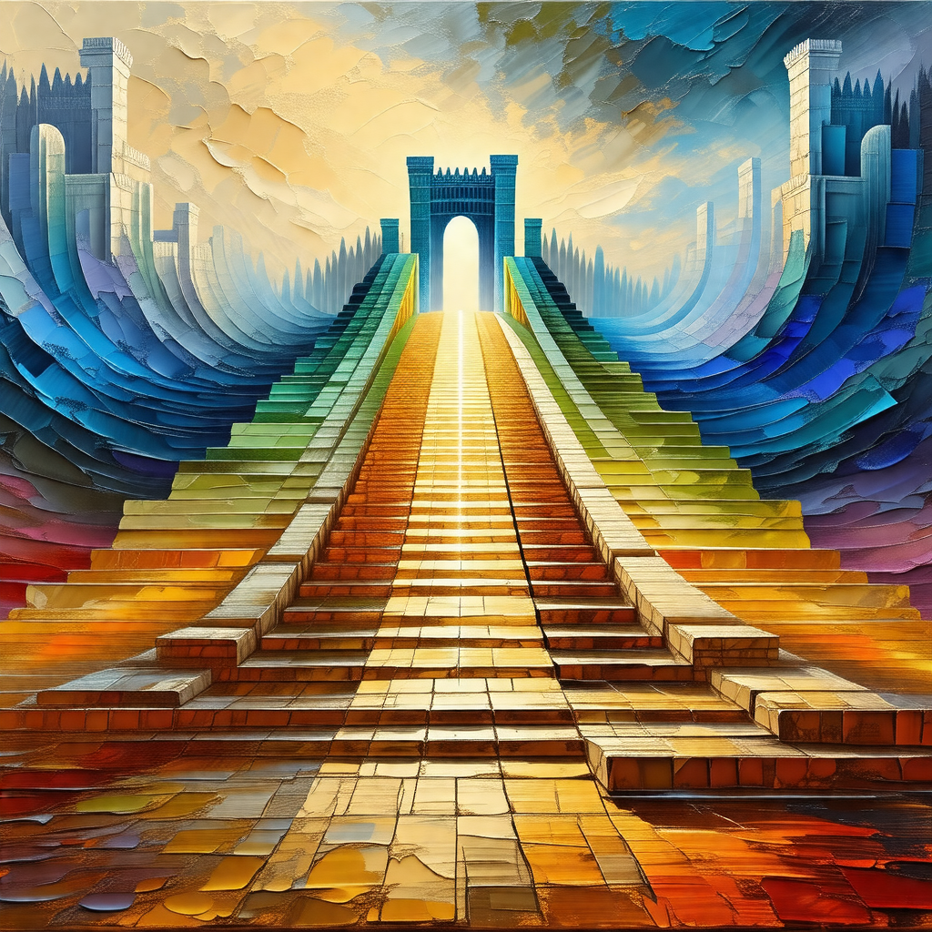 Stunning painting of a rainbow-colored staircase leading ...