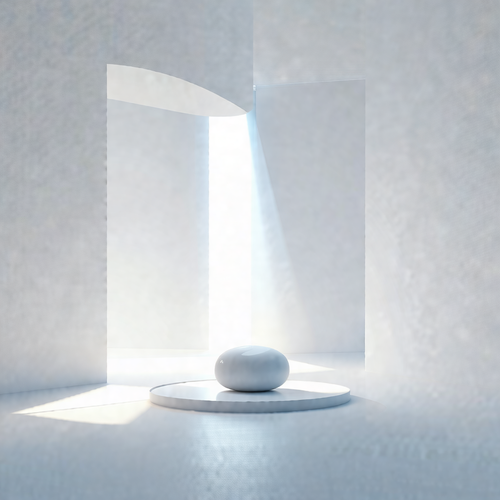 White room with a white table in the center
