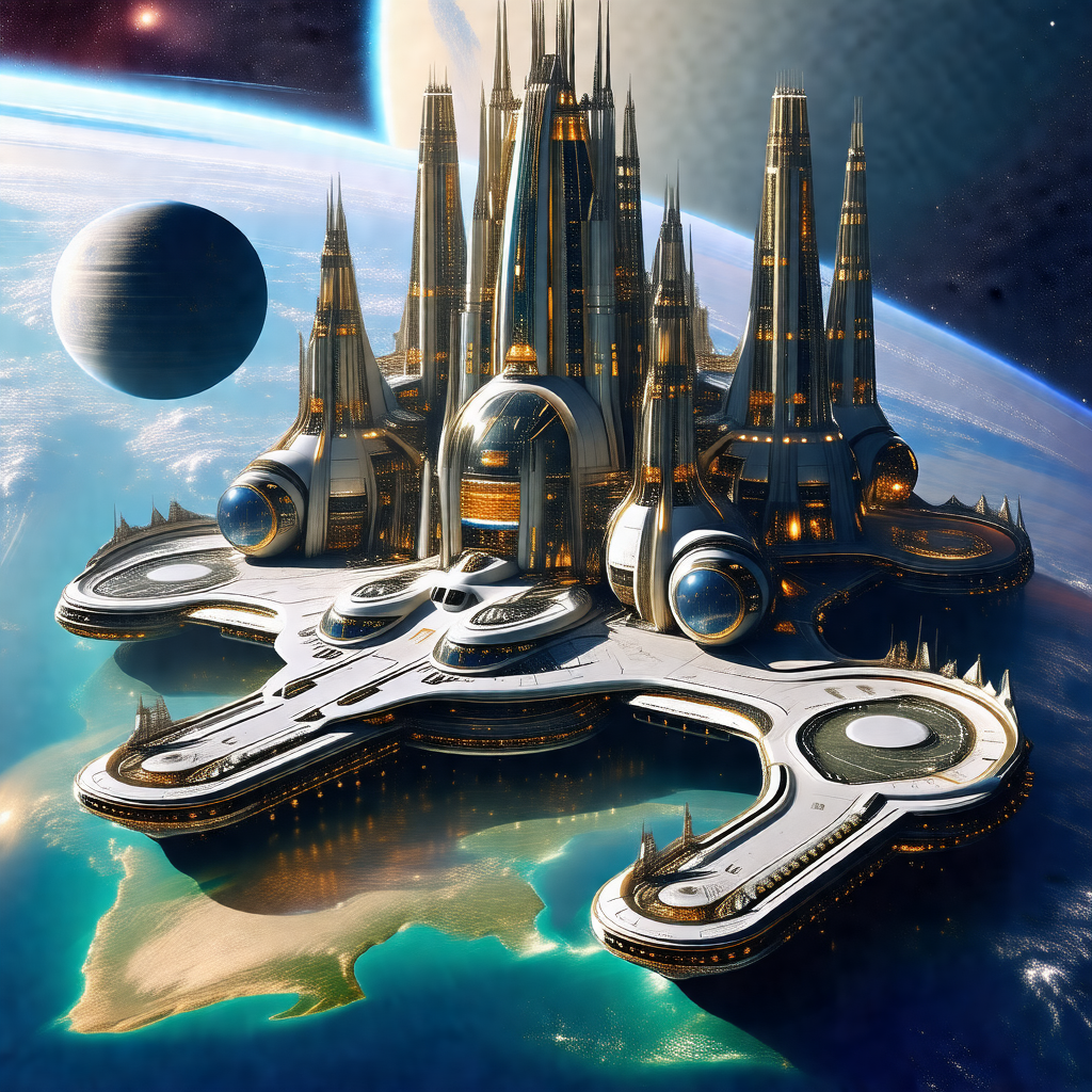 Futuristic city with a large, sprawling building that res...