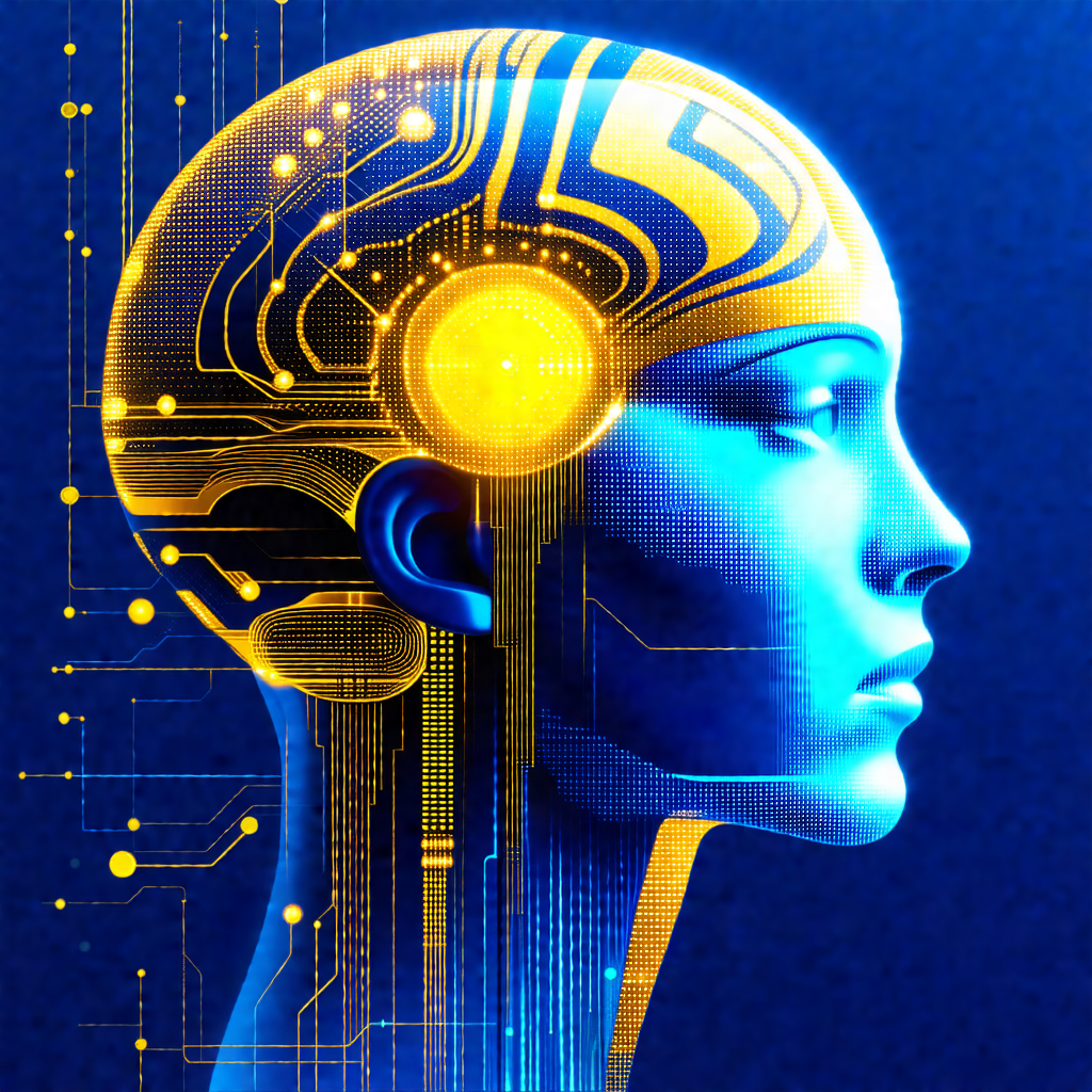 Close-up of a woman's face, with a blue and yellow color ...