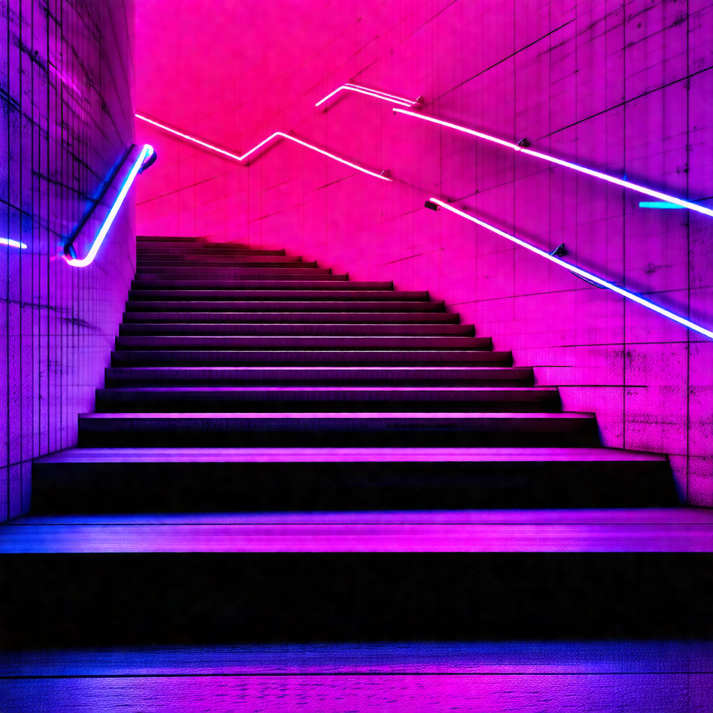 Staircase with a purple light illuminating the steps