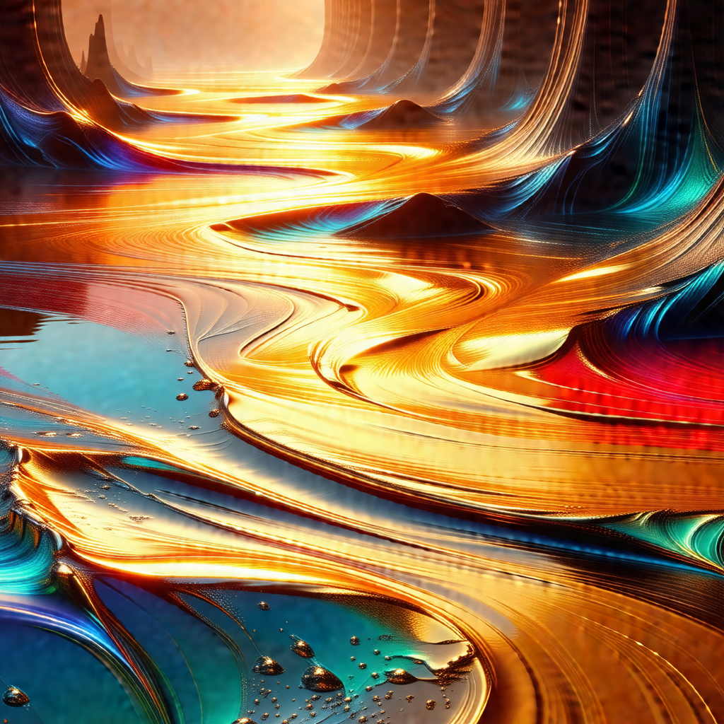 Painting of a river with a vibrant, colorful, and swirlin...